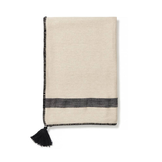 Narin - Ecru & Black Throw - Organic Cotton, Linen & Tencel