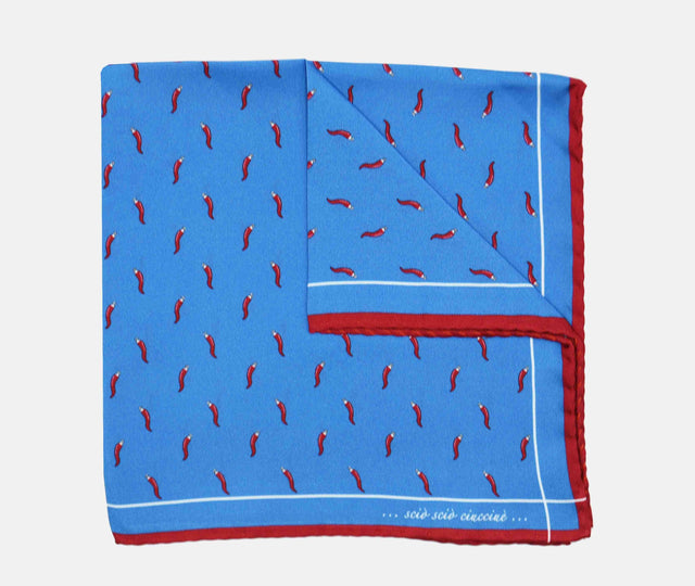 Lucky Pocket Square - Blue w/ Horn