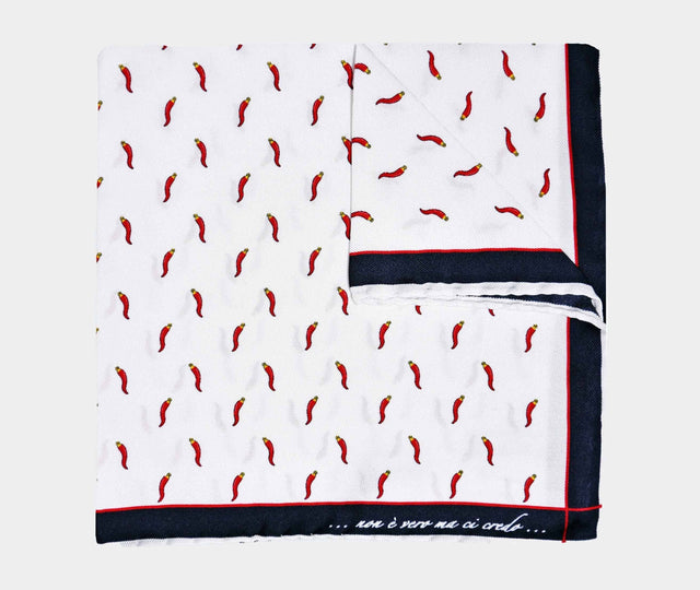 Lucky Pocket Square - White w/ horn