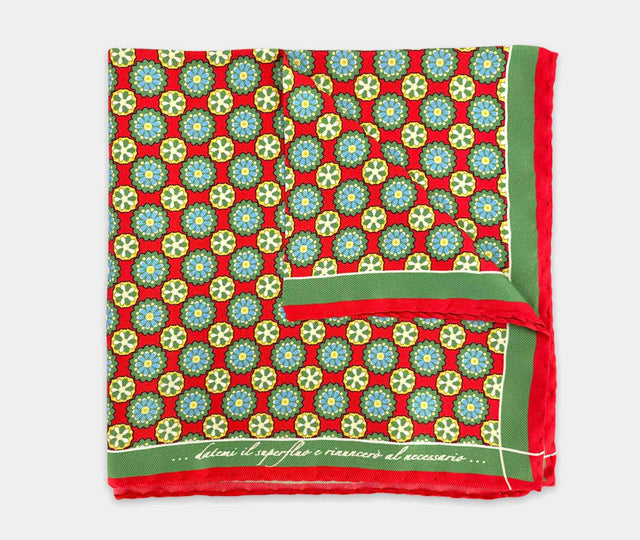 Silk Pocket Square - Red w/ Floral