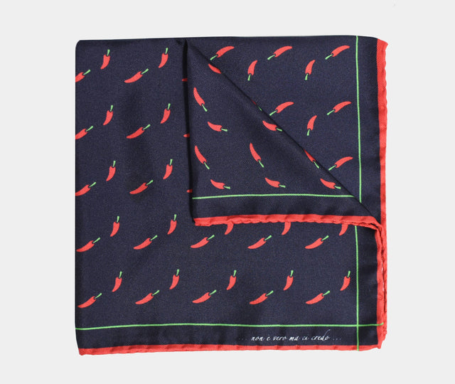 Silk Pocket Square - Navy w/ Peppers